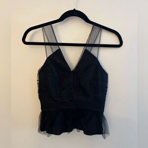 BCBGENERATION Black Mesh Cropped Peplum Top NWT